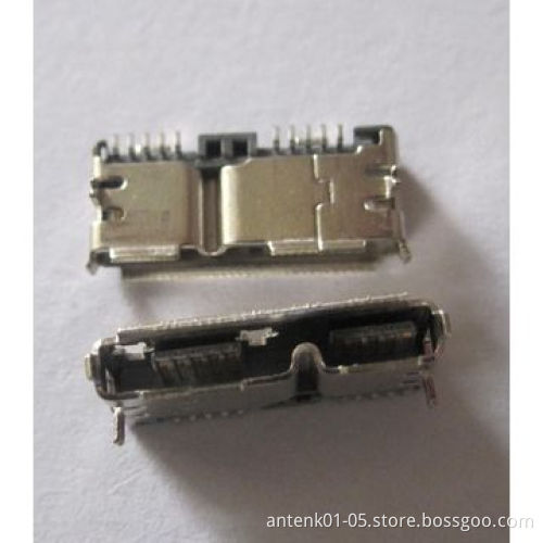 Micro USB 3.0, Receptacle SMT, Right Angle, Type AB, with Through Hole Mounting